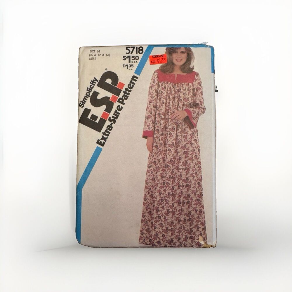 Simplicity 5718 ESP Sewing Pattern Pullover Caftan Sz 10 12 14 VTG Cottagecore